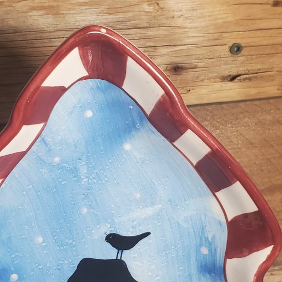 Sakura Debbie Mumm Christmas Serving Dish - Tree Shaped - Snowman Design - Picture 7 of 9